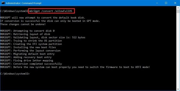 convert windows 10 system disk from mbr to gpt