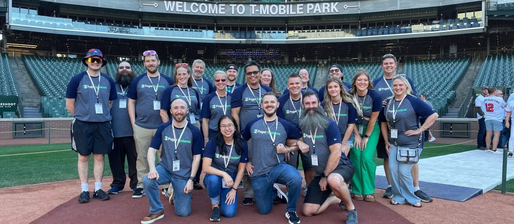 Group of Puget Systems employees at the Best Places to Wok in Washington event at T-Mobile Park in 2023